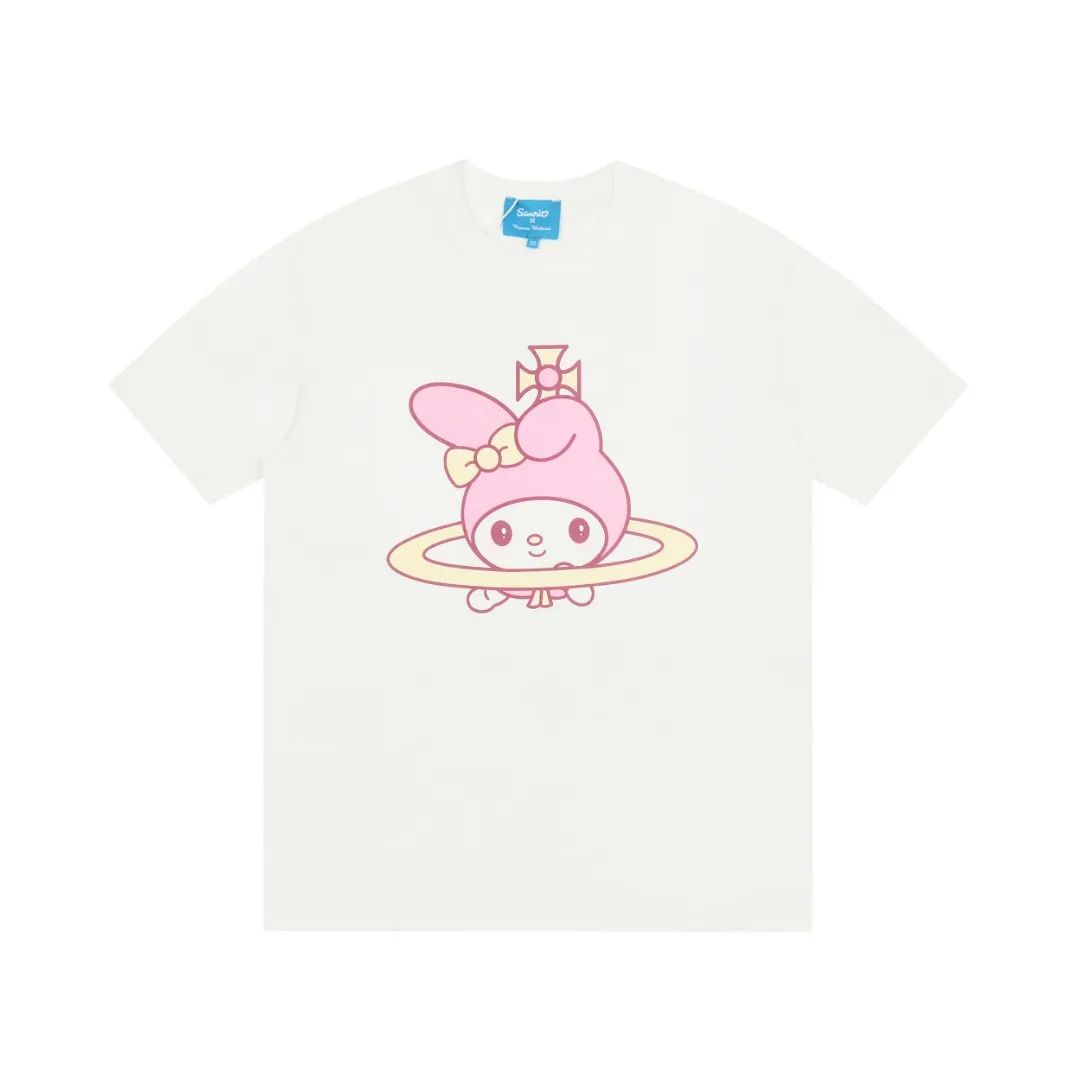 vivienne west wood Queen Mother West Vivienne Sanrio co-branded Sanrio family series printed short-sleeves are simply not good-looking! The top hot models of 2024, no need to say more, open the details directly YB mold opening, correct seam details, full series of correct accessories, every detail is completely restored, directly full, white Melody, rose red, blue, cinnamon dog, purple, crown, color, size: XS-L